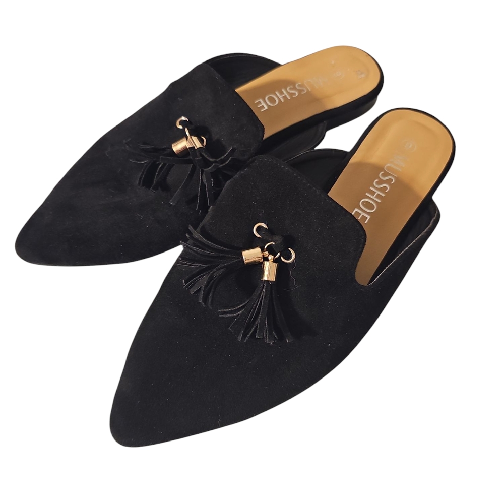 Musshoe Women's Black Tassel Mules Size 9